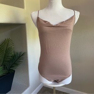 Tan Cowl Neck Tank Bodysuit by Abercrombie